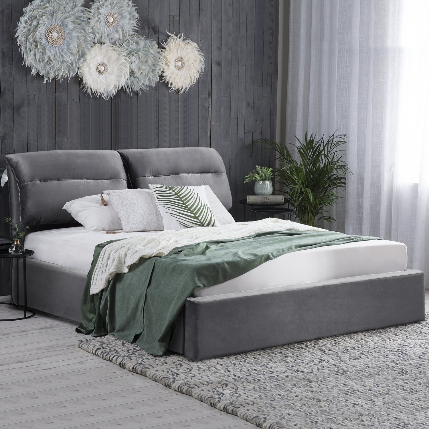 HM565.01 Bed, Kendra, Velvet Grey, Storage space 160x200cm