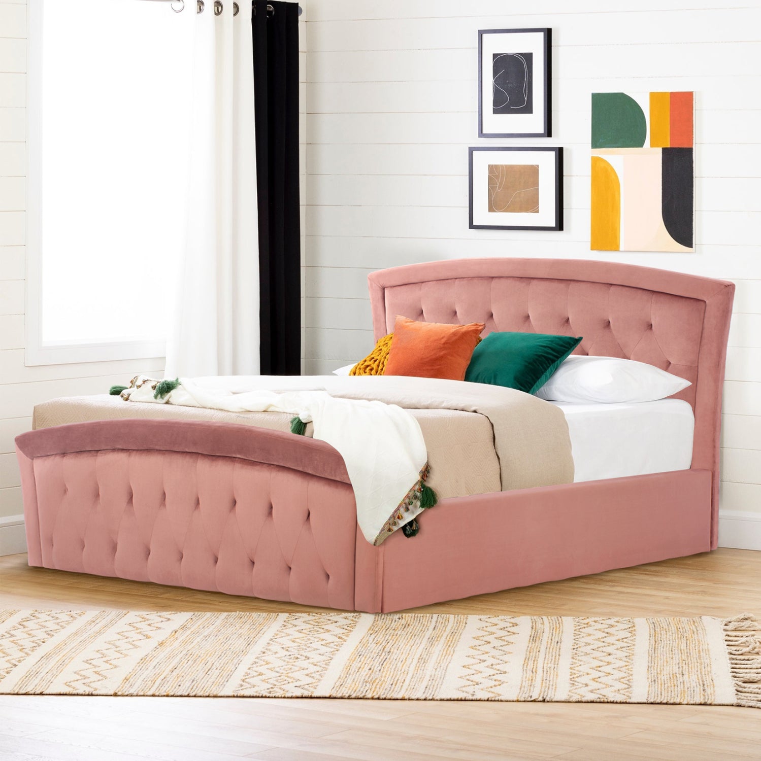 BED ODELIA VELVET DUSTY PINK WITH STORAGE HM581.02 185x212x113 cm.