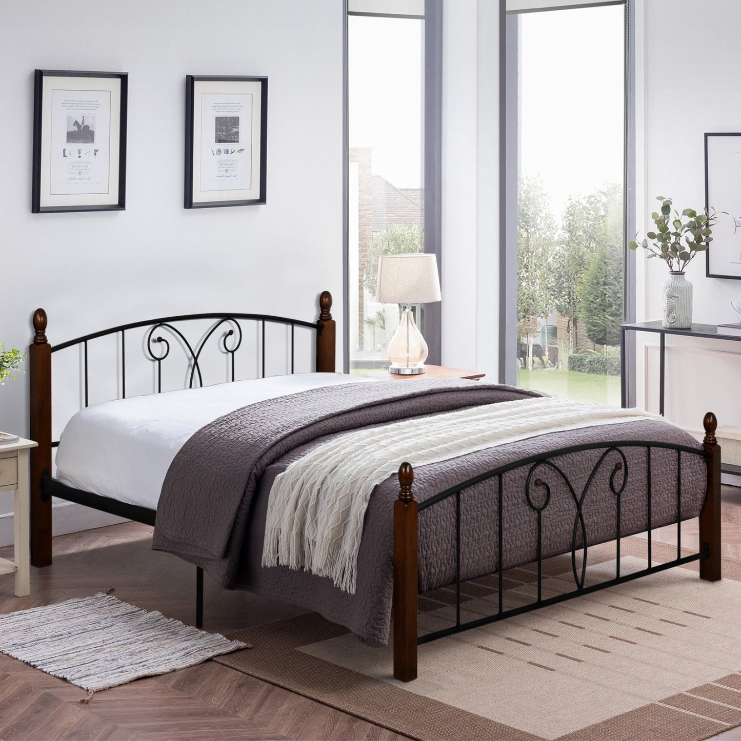 Double Bed Suzie HM585 for mattress 150x200cm, Metal-RUBBERWOOD