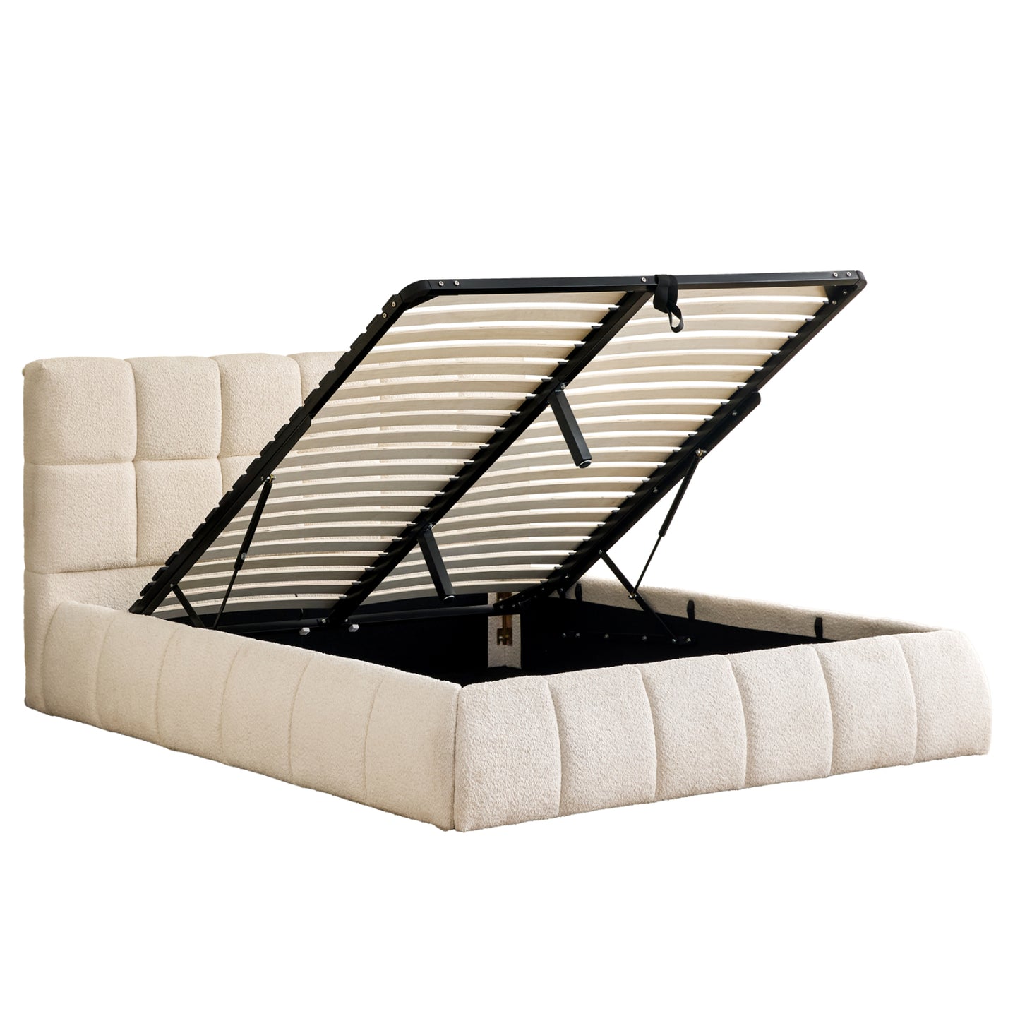 DOUBLE BED EDDY HM731.03 BEIGE BOUCLE & STORAGE SPACE--FOR MATTRESS 160x200cm.
