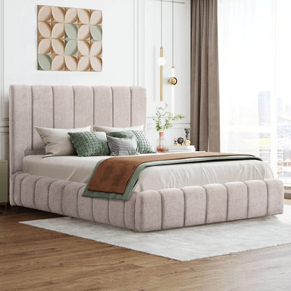 DOUBLE BED WITH MATTRESS & STORAGE SPACE REMO HM21167 BEIGE BOUCLE FABRIC--FOR 160x200cm.