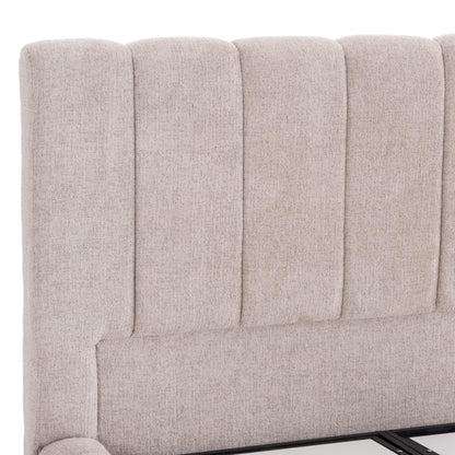 DOUBLE BED WITH MATTRESS & STORAGE SPACE REMO HM21167 BEIGE BOUCLE FABRIC--FOR 160x200cm.