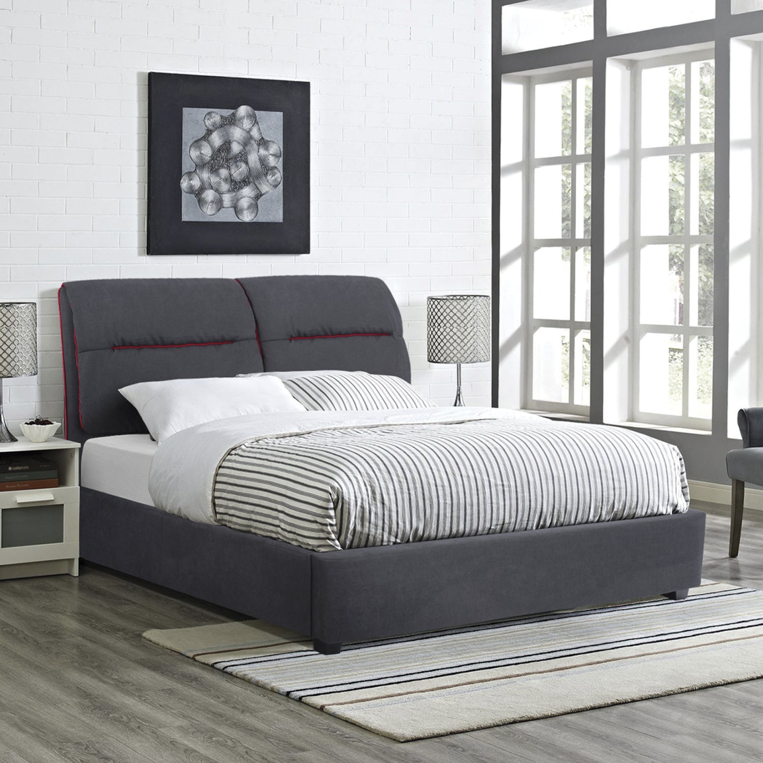 DOUBLE BED WITH MATTRESS KENDRA HM10762 GREY FABRIC--FOR MATTRESS 150x200cm.