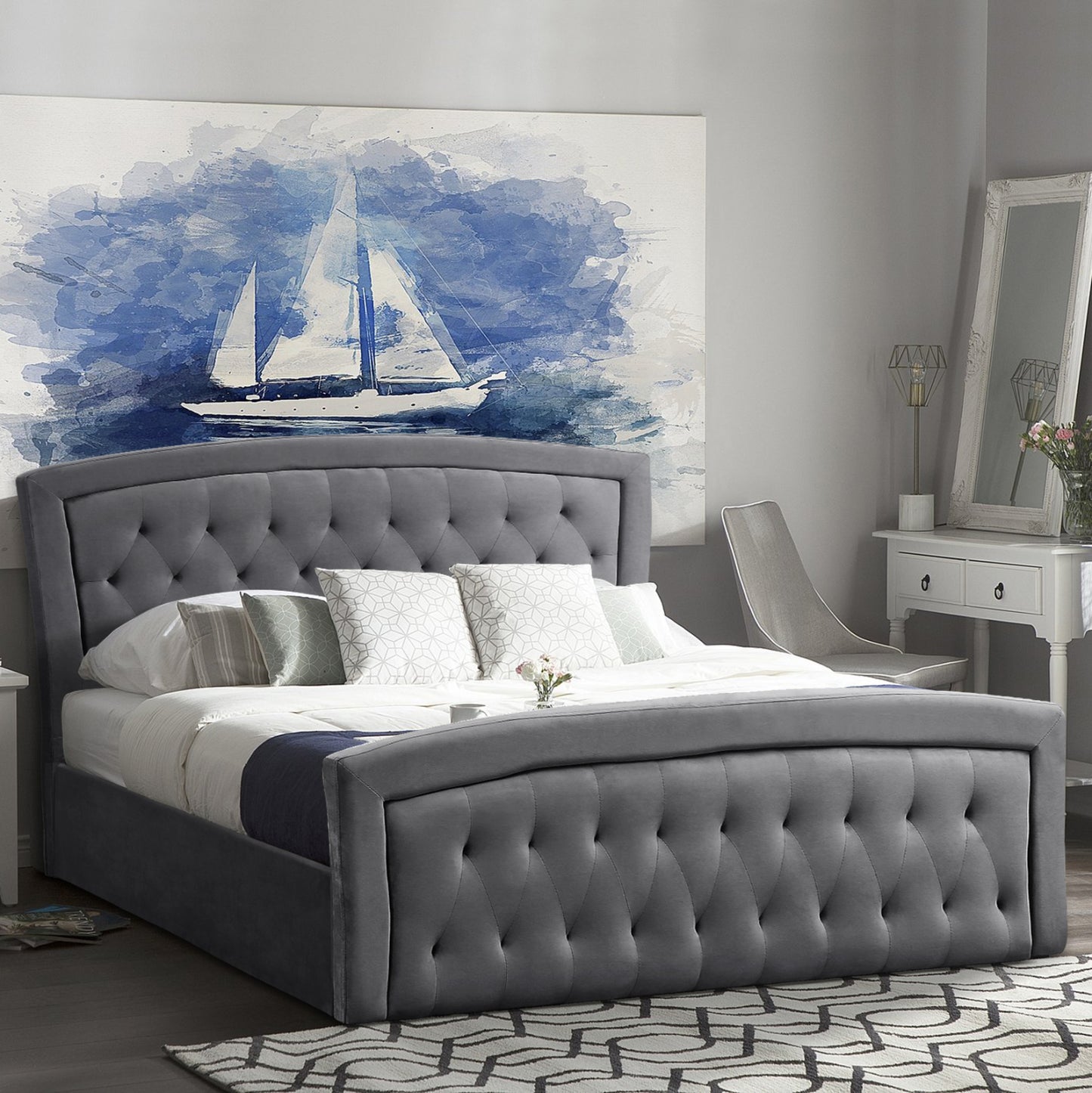 BED WITH MATTRESS & STORAGE SPACE ODELIA HM10766.01 GREY VELVET--FOR 160x200cm.
