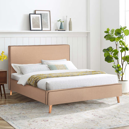 DOUBLE BED WITH MATTRESS INDRA HM10769.02 BEIGE FABRIC--FOR MATTRESS 160x200cm.
