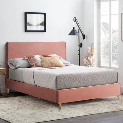 DOUBLE BED WITH MATTRESS INDRA HM10769.03 DUSTY PINK VELVET--FOR MATTRESS 160x200cm.