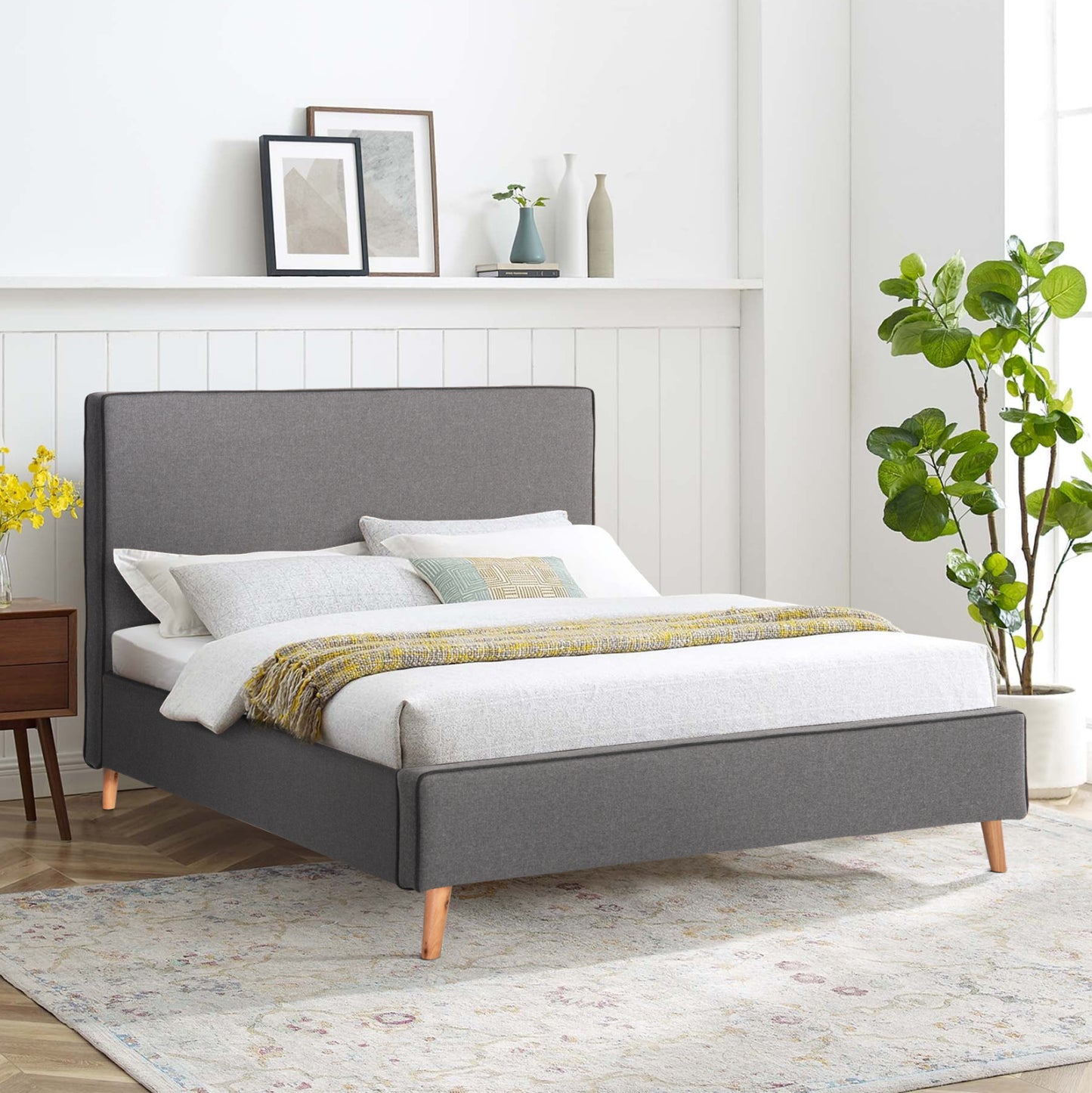 DOUBLE BED WITH MATTRESS INDRA HM10810.01 GREY FABRIC--FOR MATTRESS 160x200cm.