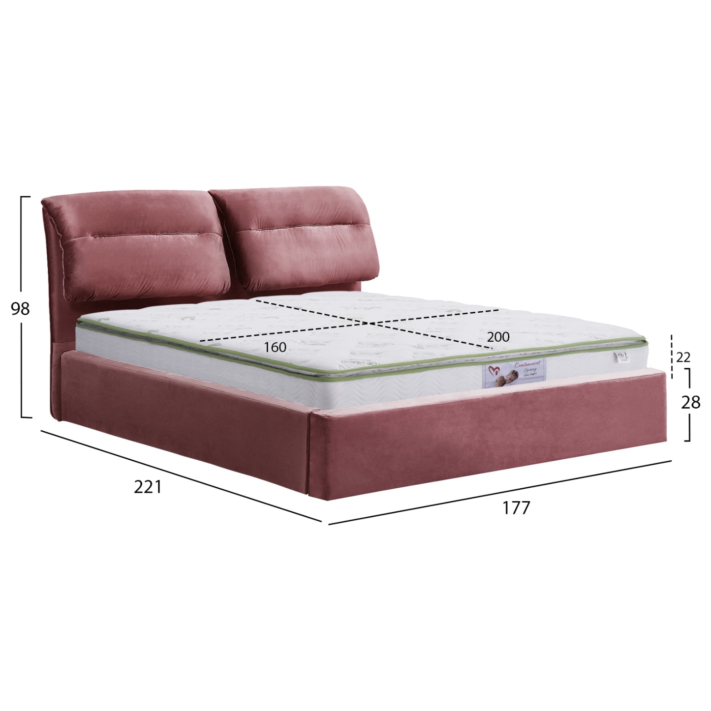 DOUBLE BED & MATTRESS KENDRA HM10830.02 DUSTY PINK VELVET WITH STORAGE SPACE--FOR 160x200cm