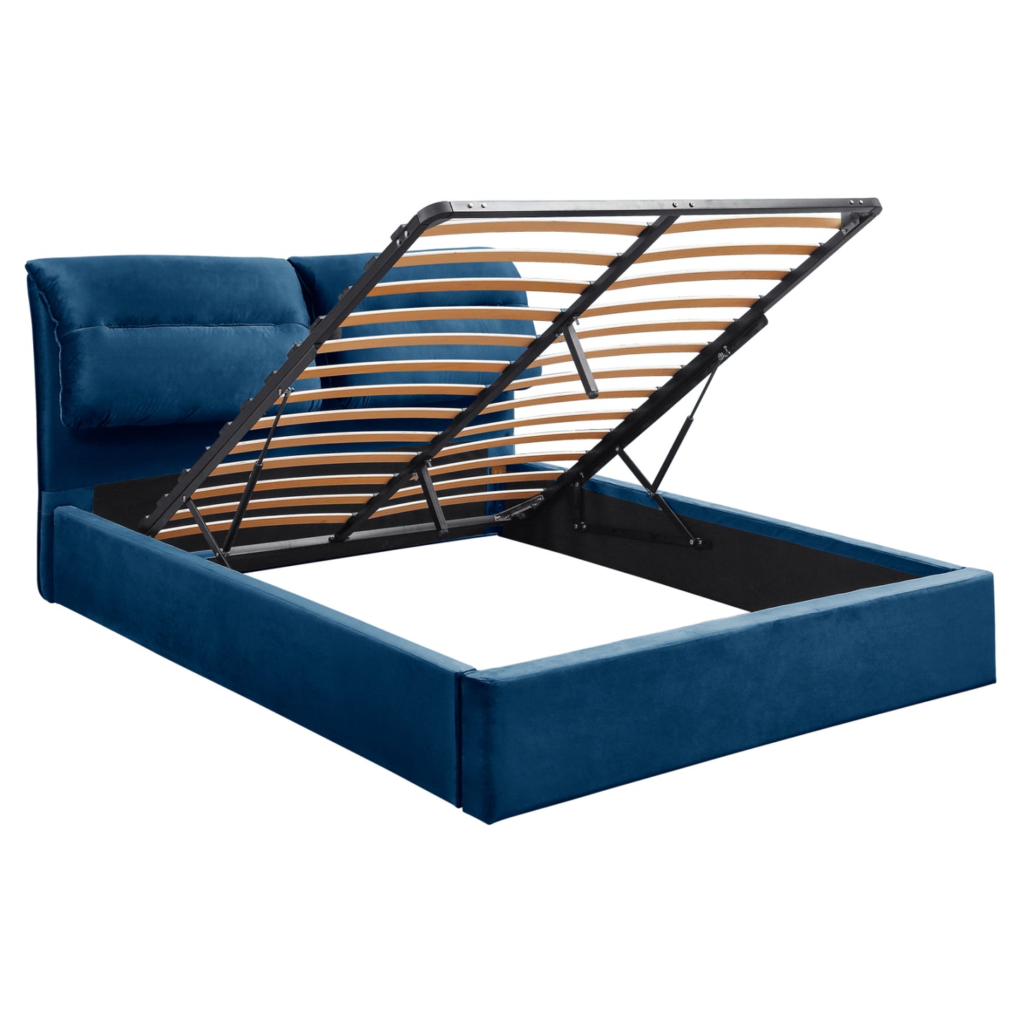 DOUBLE BED & MATTRESS KENDRA HM10831.18 BLUE VELVET WITH STORAGE SPACE--FOR 160x200cm