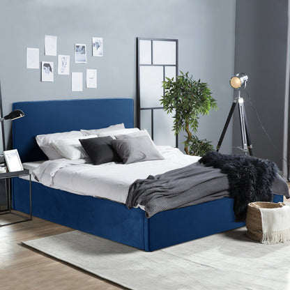 DOUBLE BED WITH MATTRESS ALLIE HM10768.04 BLUE VELVET-WITH STORAGE SPACE--FOR 160x200cm.