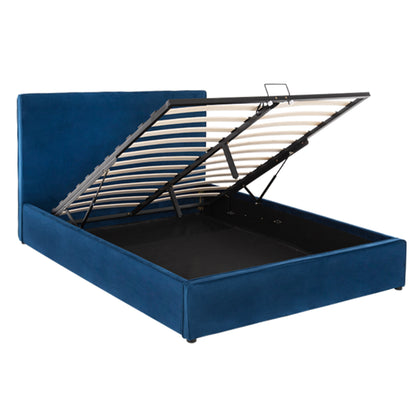 DOUBLE BED WITH MATTRESS ALLIE HM10768.04 BLUE VELVET-WITH STORAGE SPACE--FOR 160x200cm.