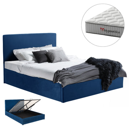 DOUBLE BED WITH MATTRESS ALLIE HM10768.04 BLUE VELVET-WITH STORAGE SPACE--FOR 160x200cm.