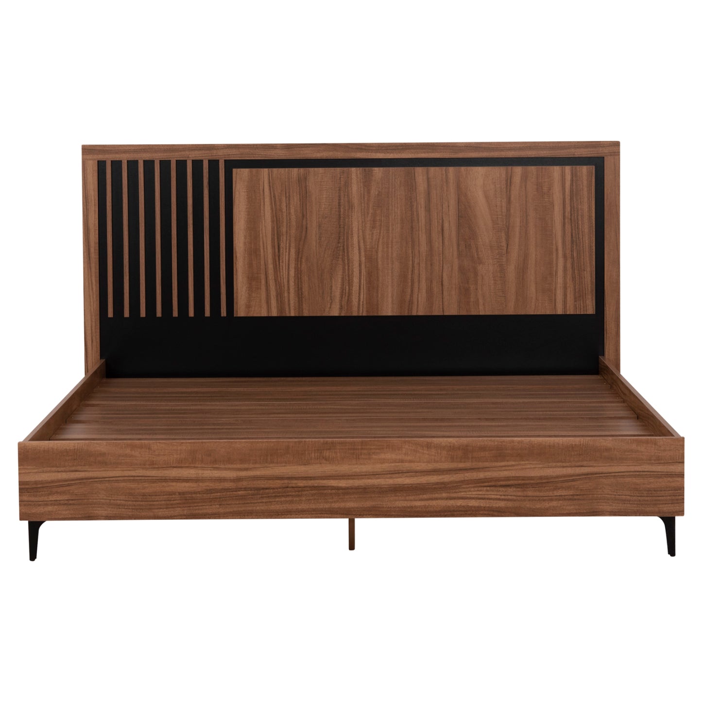 DOUBLE BED WITH MATTRESS HARRY HM10808.01 MELAMINE IN NATURAL WOOD COLOR & BLACK--FOR 160x200cm