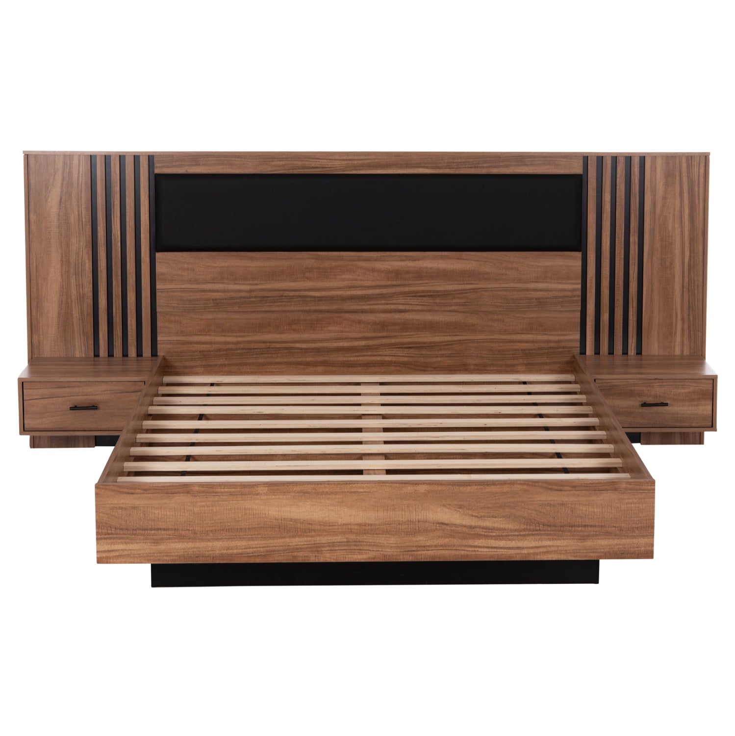 DOUBLE BED WITH MATTRESS HARRY HM10914.01 MELAMINE IN NATURAL WOOD COLOR & BLACK--FOR 160x200cm
