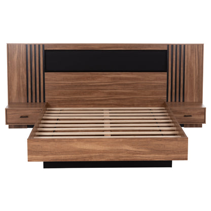 DOUBLE BED WITH MATTRESS HARRY HM10914.01 MELAMINE IN NATURAL WOOD COLOR & BLACK--FOR 160x200cm