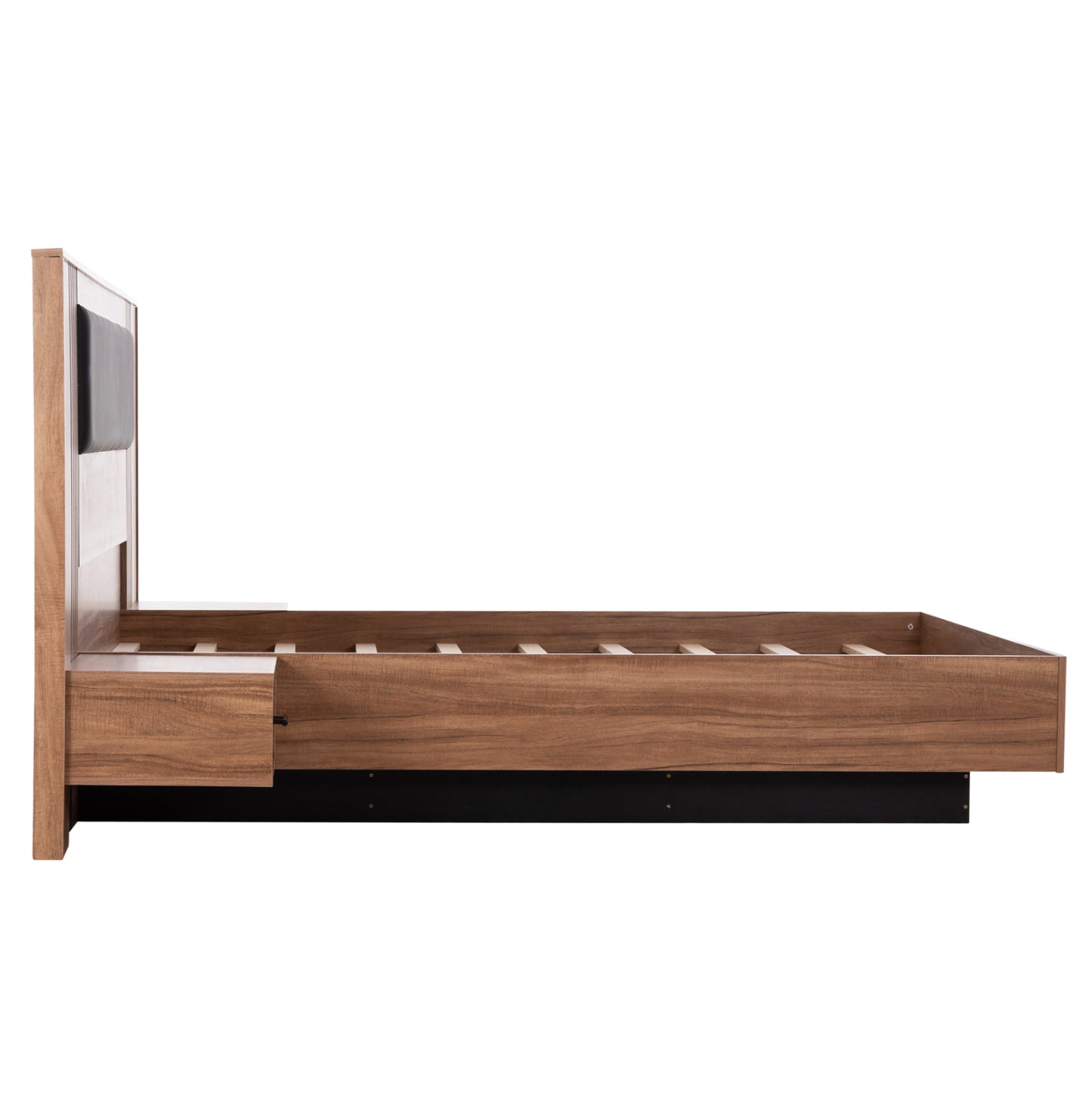 DOUBLE BED WITH MATTRESS HARRY HM10914.01 MELAMINE IN NATURAL WOOD COLOR & BLACK--FOR 160x200cm