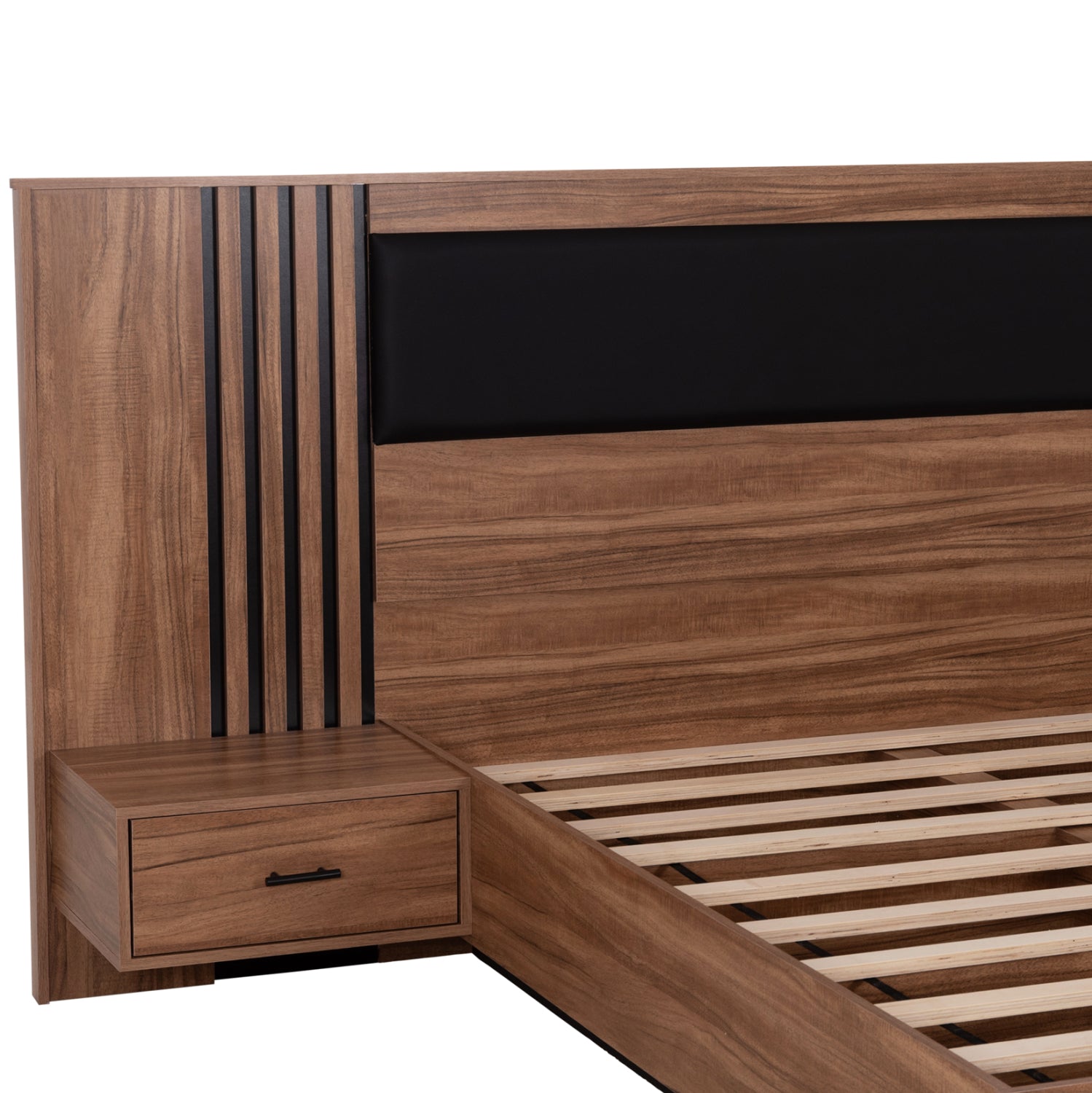 DOUBLE BED WITH MATTRESS HARRY HM10914.01 MELAMINE IN NATURAL WOOD COLOR & BLACK--FOR 160x200cm