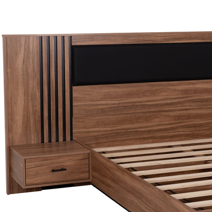 DOUBLE BED WITH MATTRESS HARRY HM10914.01 MELAMINE IN NATURAL WOOD COLOR & BLACK--FOR 160x200cm