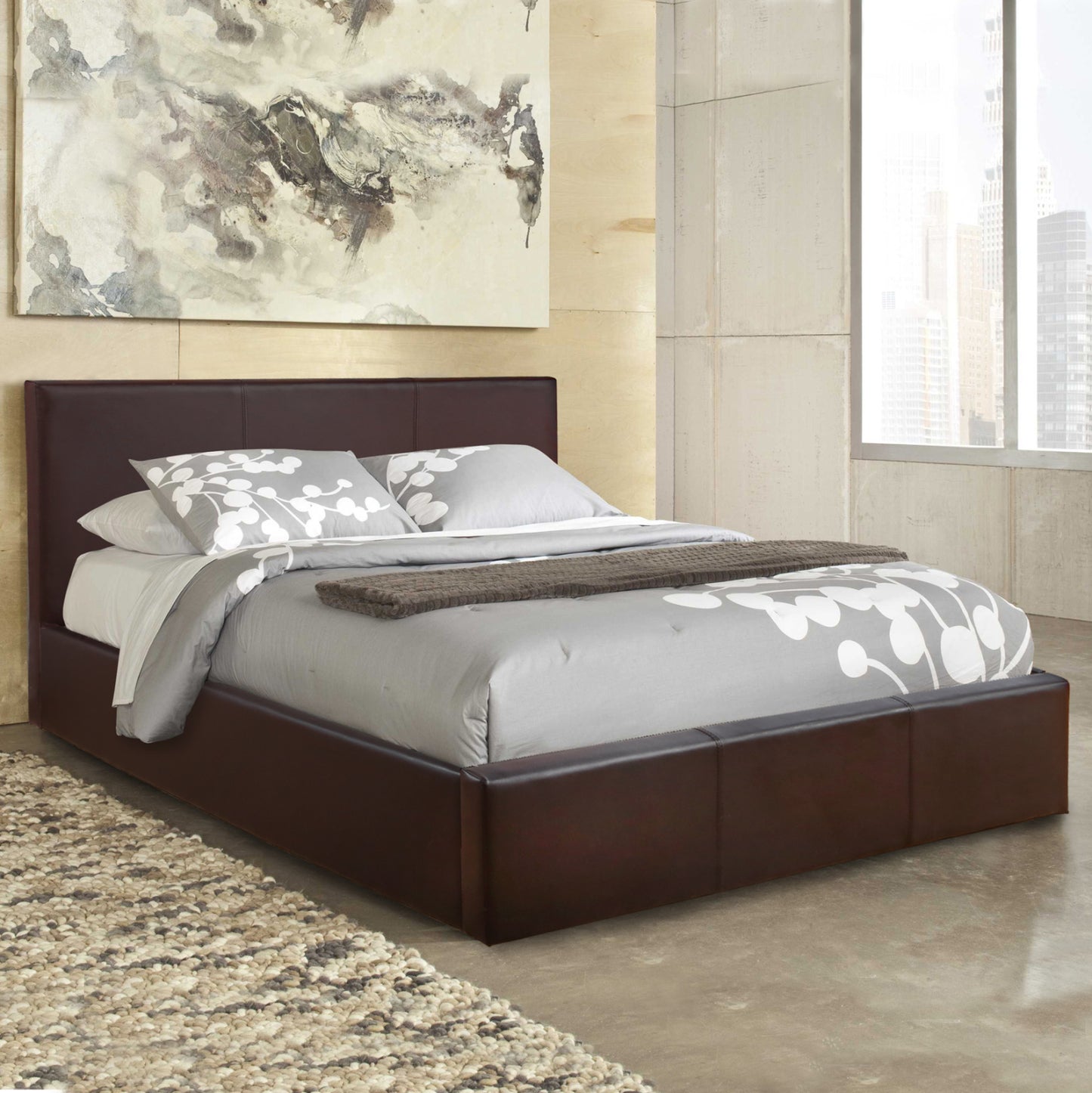 DOUBLE BED WITH MATTRESS BOBBI HM21271.02 BROWN PU WITH STORAGE SPACE--FOR 150X200cm.