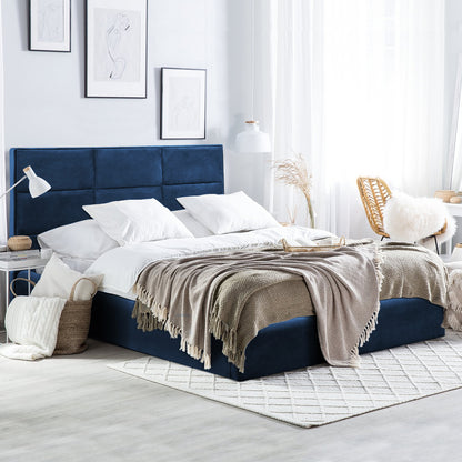 DOUBLE BED WITH MATTRESS BRILEY HM21272.03 BLUE VELVET WITH STORAGE SPACE--FOR 160x200cm