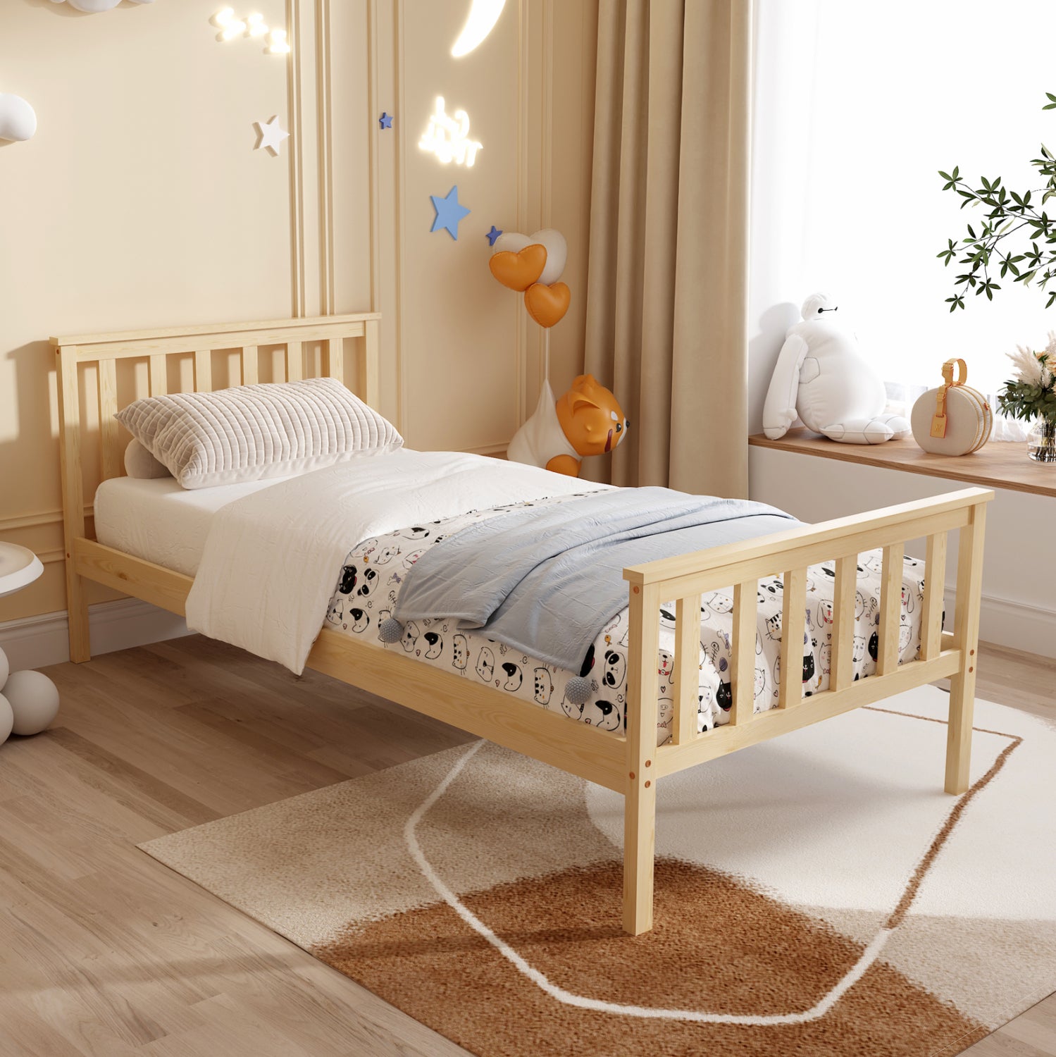 BED GIMLY HM675.01 SOLID PINE WOOD IN NATURAL FOR MATTRESS 190x90cm.