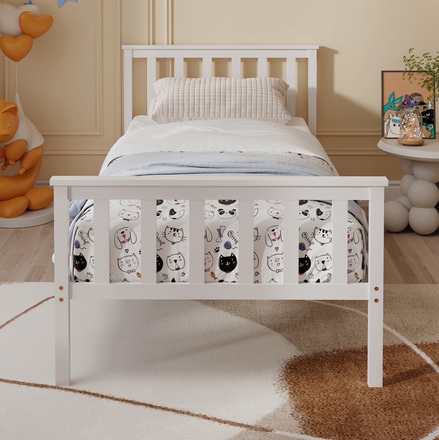 BED GIMLY HM675.03 SOLID PINE WOOD IN WHITE FOR MATTRESS 190x90cm.