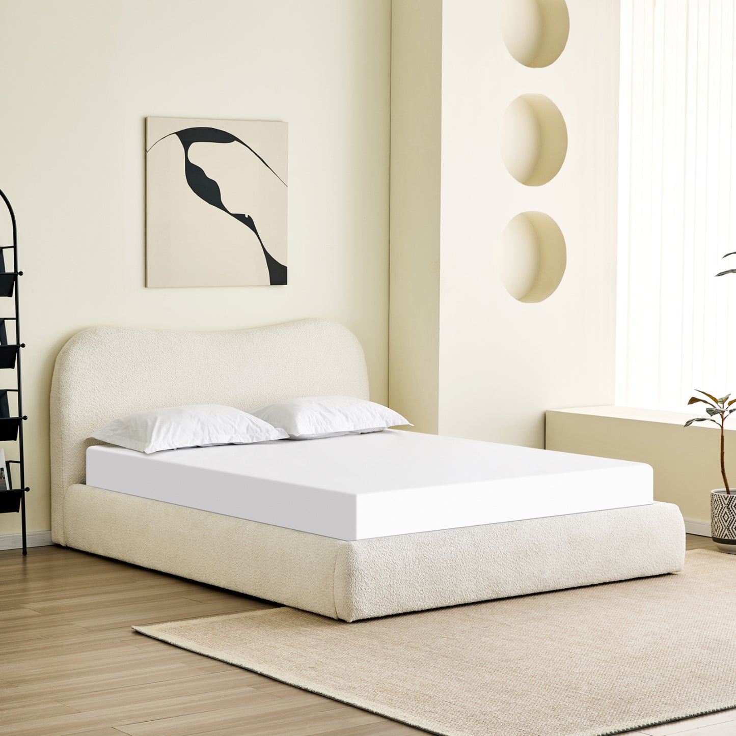 DOUBLE BED ROYA HM734.03 BEIGE BOUCLE FABRIC-BLACK LEGS--FOR MATTRESS 160x200cm