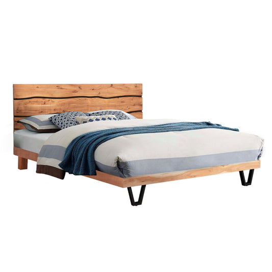 BED ALICIA HM8359.21 METAL-SOLID ACACIA WOOD-LIGHT NATURAL-MATTRESS 160x200cm.