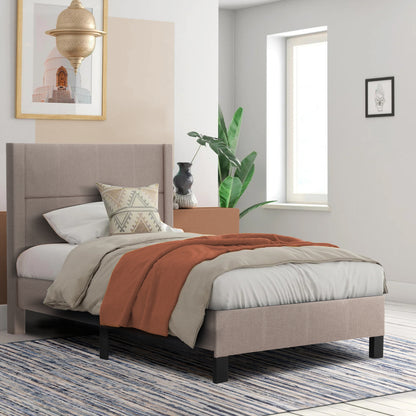 SEMI-DOUBLE BED WITH MATTRESS TRILLOP HM10757.03 BEIGE FABRIC--FOR 120X200cm.