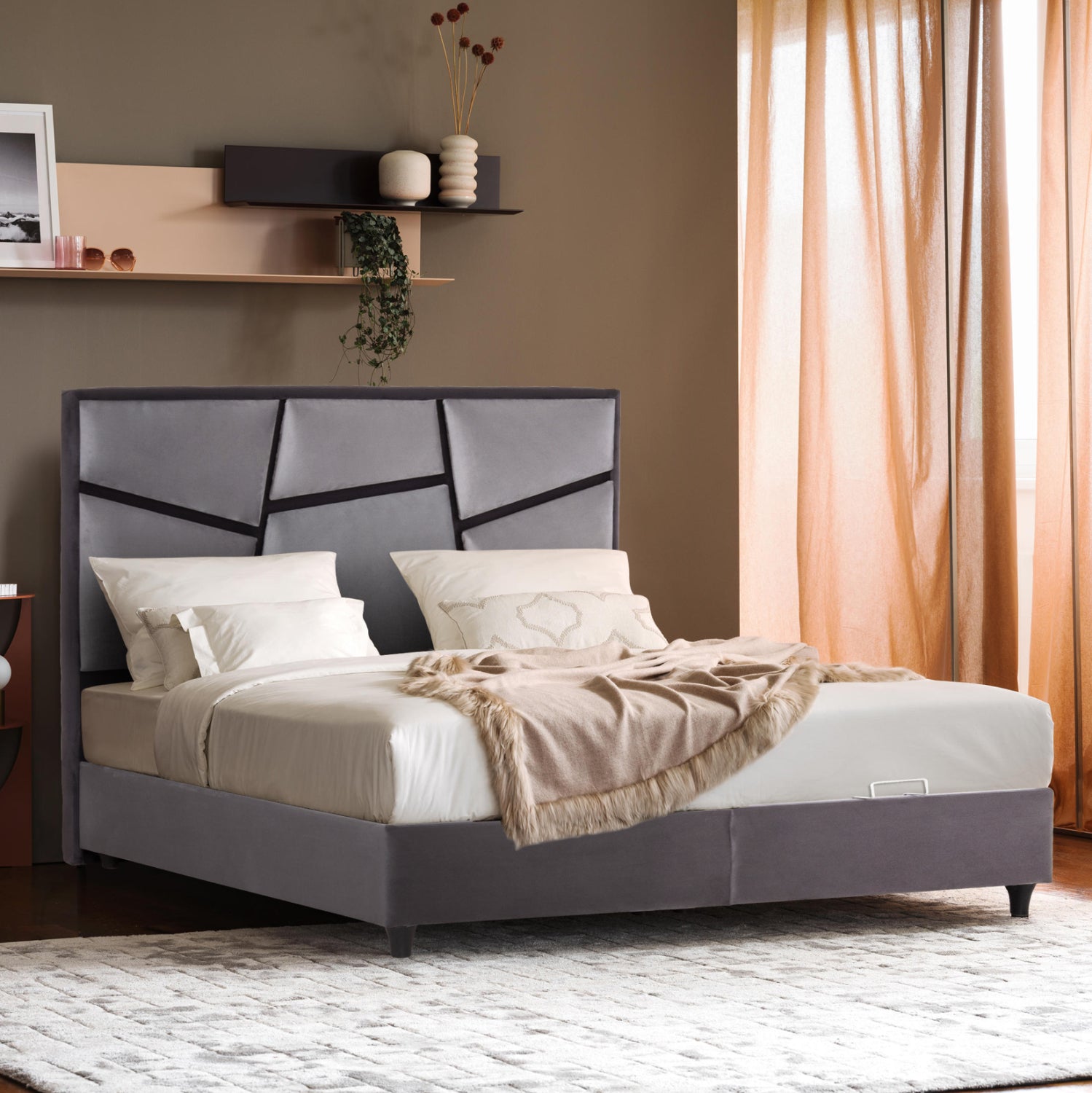 BED WITH STORAGE SPACE IRIDA HM718 GREY VELVET -FOR MATTRESS 160x200cm.