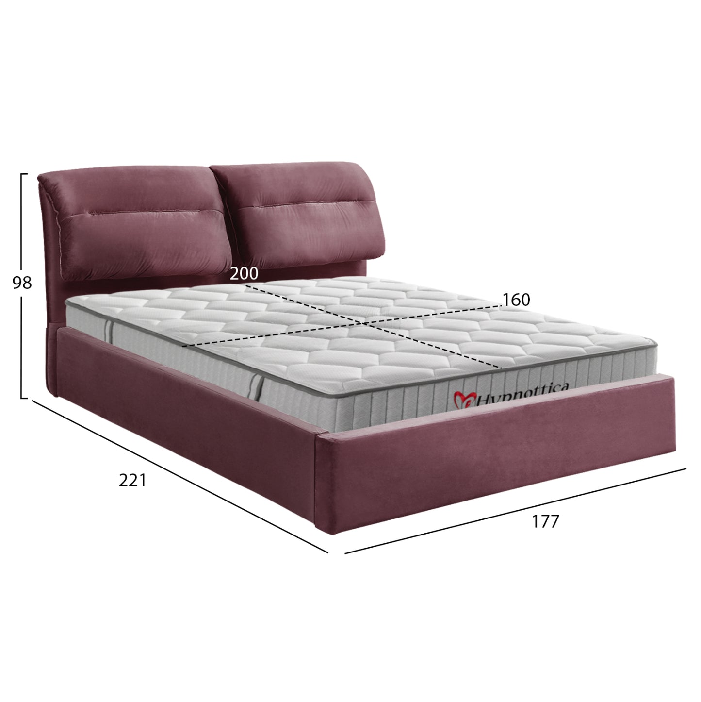 BED WITH MATTRESS & STORAGE SPACE KENDRA HM10767.02 DUSTY PINK VELVET--FOR MATTRESS 160x200cm.
