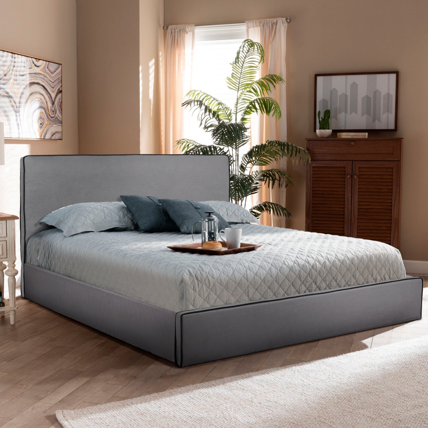 BED WITH MATTRESS & STORAGE SPACE ALLIE HM10805.01 GREY FABRIC--MATTRESS 160Χ200cm