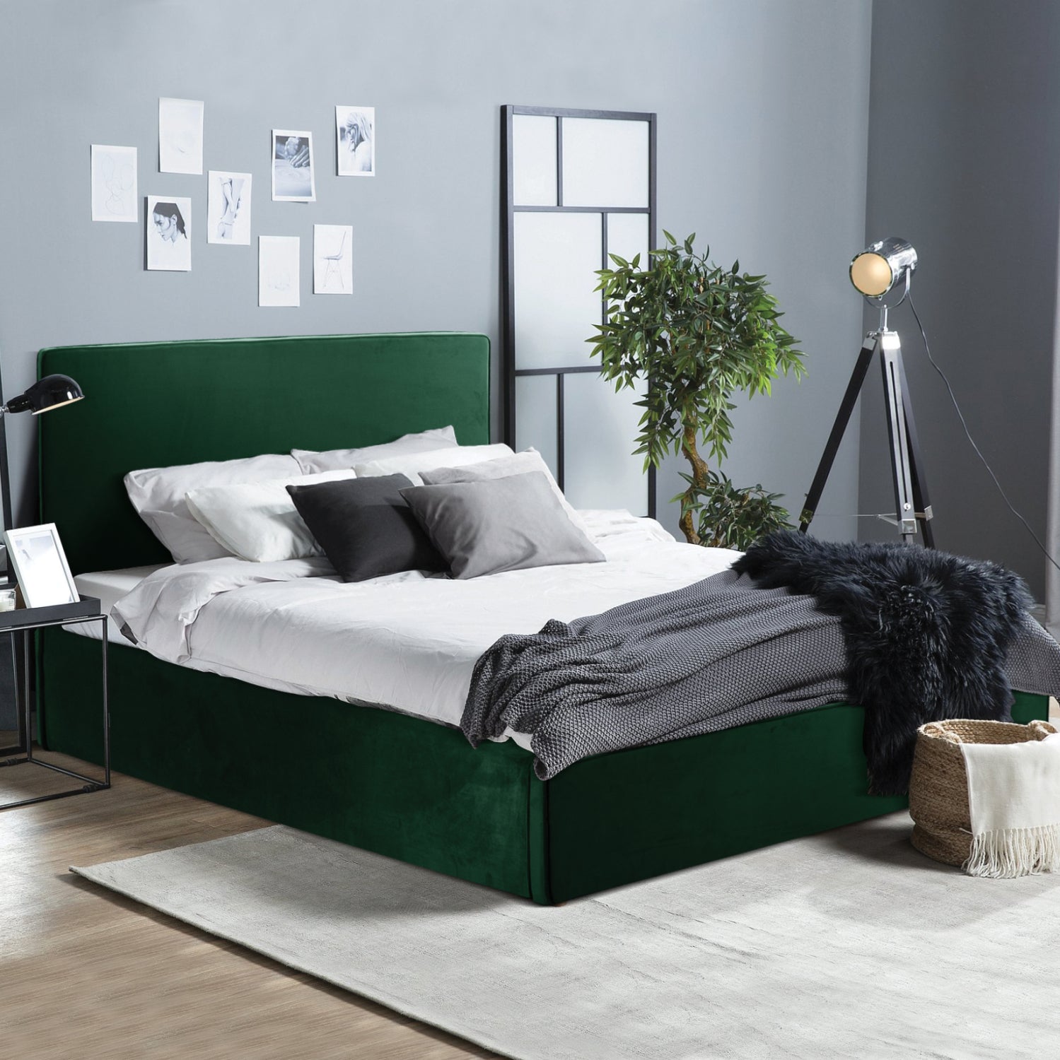 BED WITH MATTRESS & STORAGE SPACE ALLIE HM10805.13 CYPRESS GREEN VELVET--MATTRESS 160Χ200cm