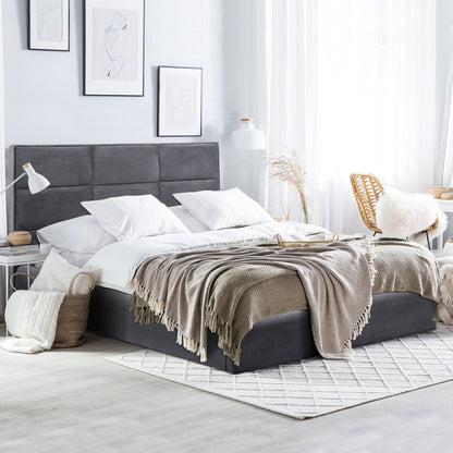 BED WITH MATTRESS & STORAGE SPACE BRILEY HM10807.01 GREY VELVET--FOR MATTRESS 160x200cm.