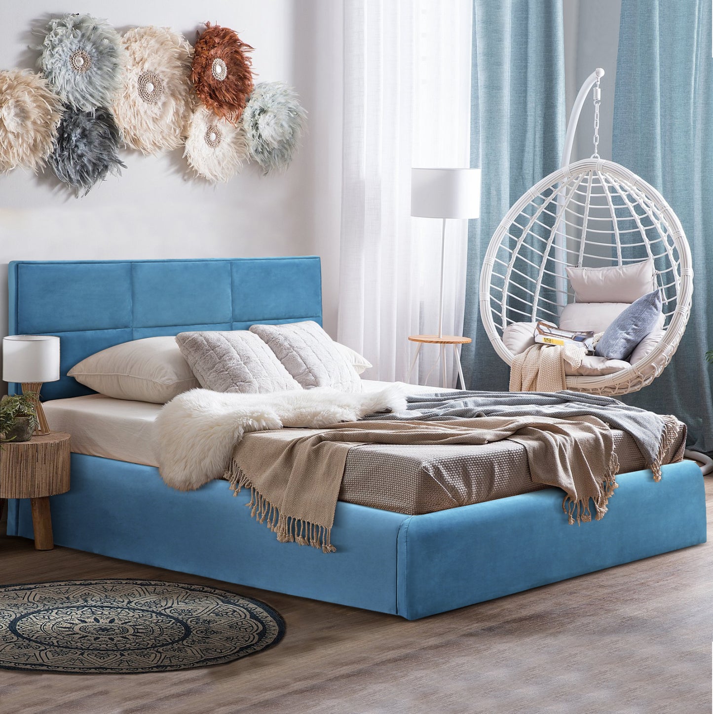 BED WITH MATTRESS & STORAGE SPACE BRILEY HM10807.18 ROYAL BLUE VELVET--FOR MATTRESS 160x200cm.