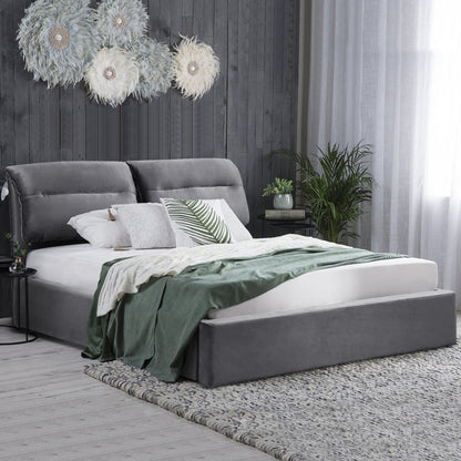 BED WITH MATTRESS & STORAGE SPACE KENDRA HM10809.01 GREY VELVET--FOR MATTRESS 160x200cm.
