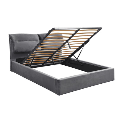 BED WITH MATTRESS & STORAGE SPACE KENDRA HM10809.01 GREY VELVET--FOR MATTRESS 160x200cm.