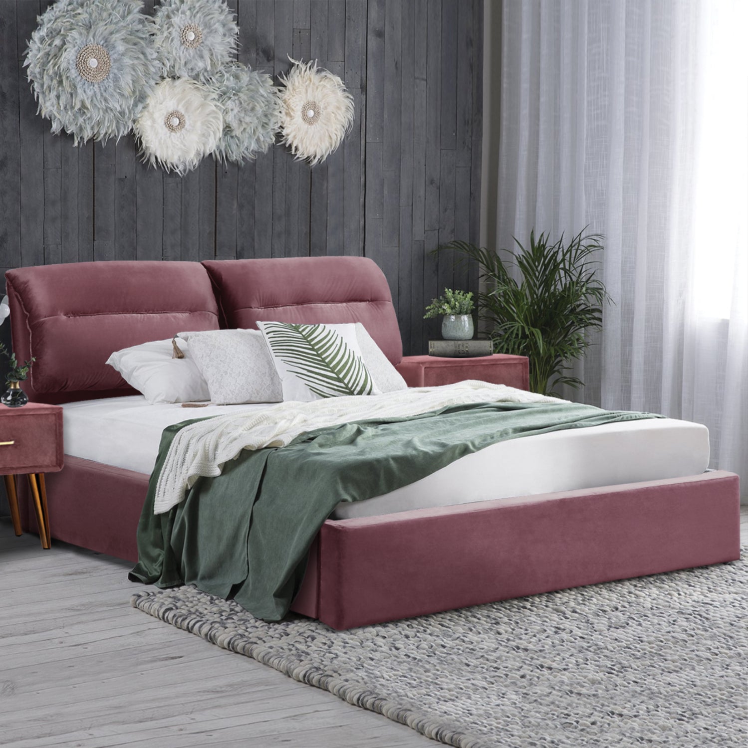 BED WITH MATTRESS & STORAGE SPACE KENDRA HM10809.02 DUSTY PINK VELVET--FOR MATTRESS 160x200cm.
