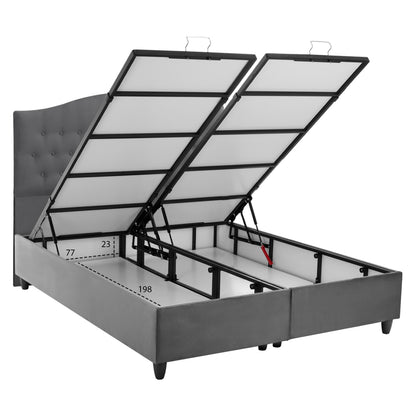 BED WITH MATTRESS DOUBLE MALENA HM21164 GREY VELVET & STORAGE SPACE--FOR 160x200cm