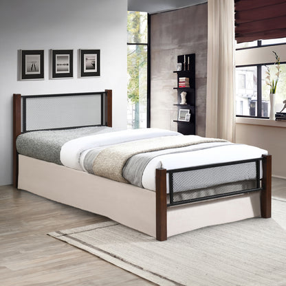 BED WITH MATTRESS RAYVEN HM10754.02 METAL & RUBBERWOOD IN DIRTY OAK--MATTRESS 90X190cm.