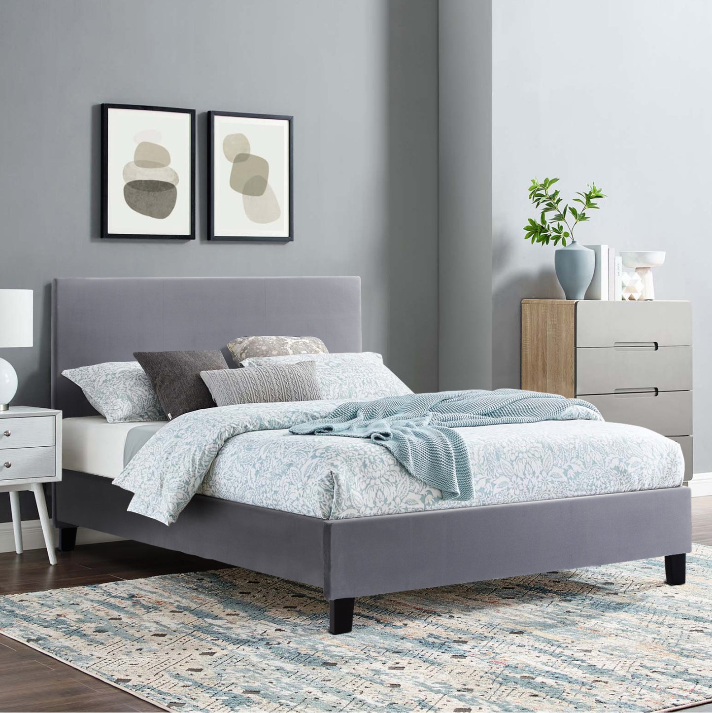 BED WITH MATTRESS BECCA HM10760.02 GREY FABRIC--FOR MATTRESS 150x200cm