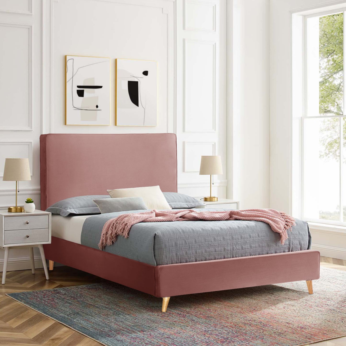 BED WITH MATTRESS MAYLIN HM21281.01 DUSTY PINK VELVET--FOR MATTRESS 120x200cm