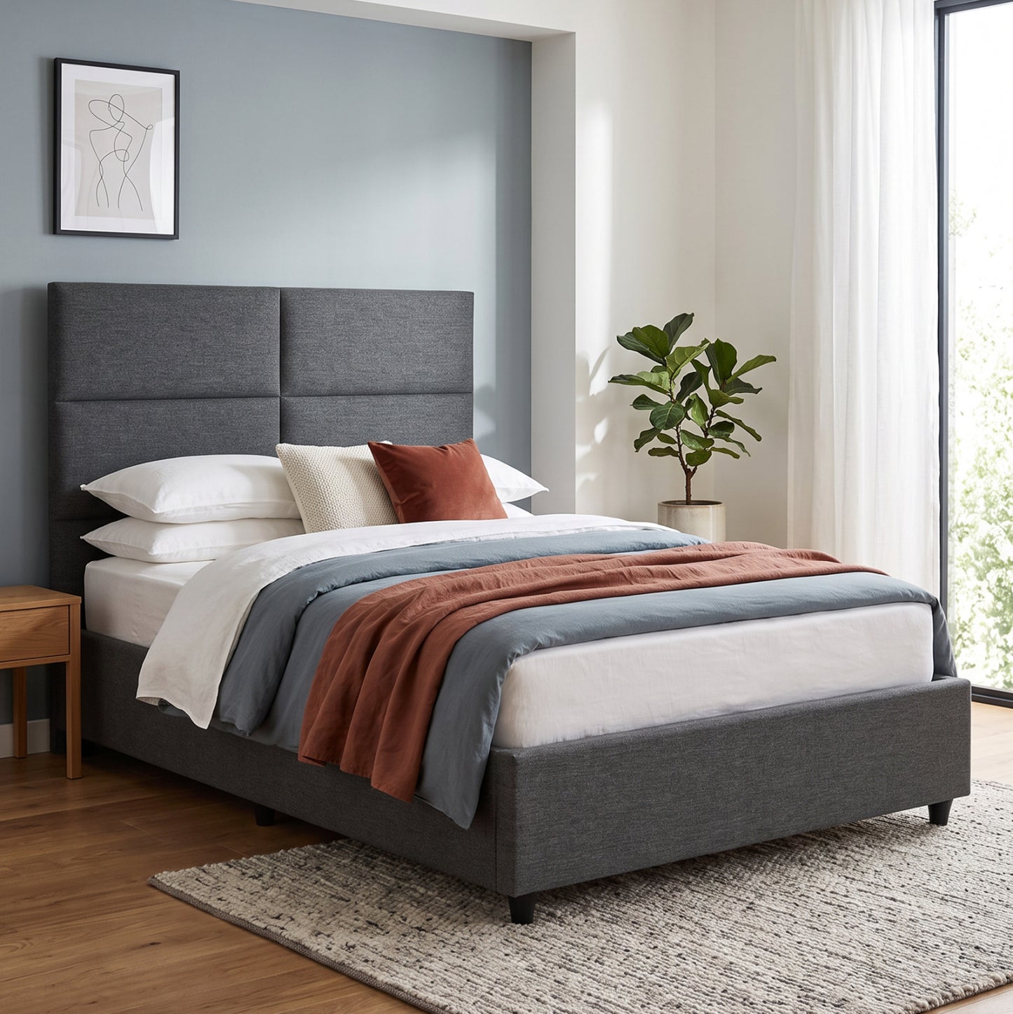 SEMI-DOUBLE BED WITH STORAGE SPACE MILO HM767.01 GREY FABRIC--FOR MATTRESS 120x200cm