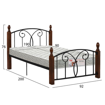 BED WITH MATTRESS SUZIE HM21331 METAL & WOOD IN WALNUT--MATTRESS 90x190cm