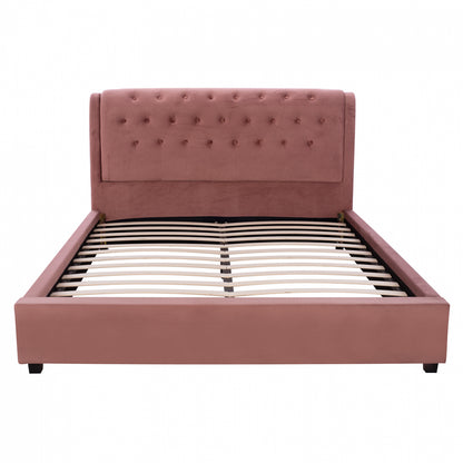 BED ODALYS 150X200 VELVET FABRIC DUSTY PINK HM549.12 164x223x100 cm.