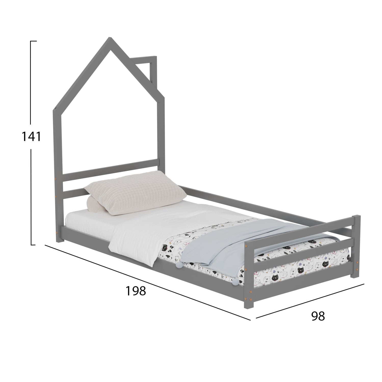 BED FOR KIDS HOUSER HM676.05 t.MONTESSORI SOLID PINE WOOD IN GREY- 190x90cm.