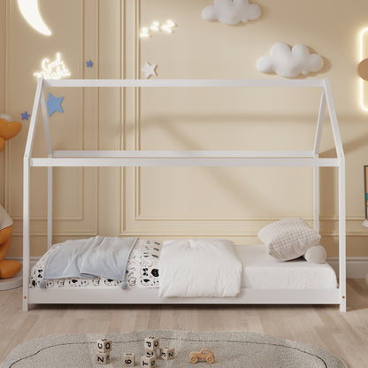 BED FOR KIDS PEPE HM677.03 t.MONTESSORI SOLID PINE WOOD IN WHITE- 190x90cm.