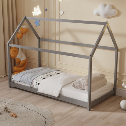 BED FOR KIDS PEPE HM677.05 t.MONTESSORI SOLID PINE WOOD IN GREY- 190x90cm.