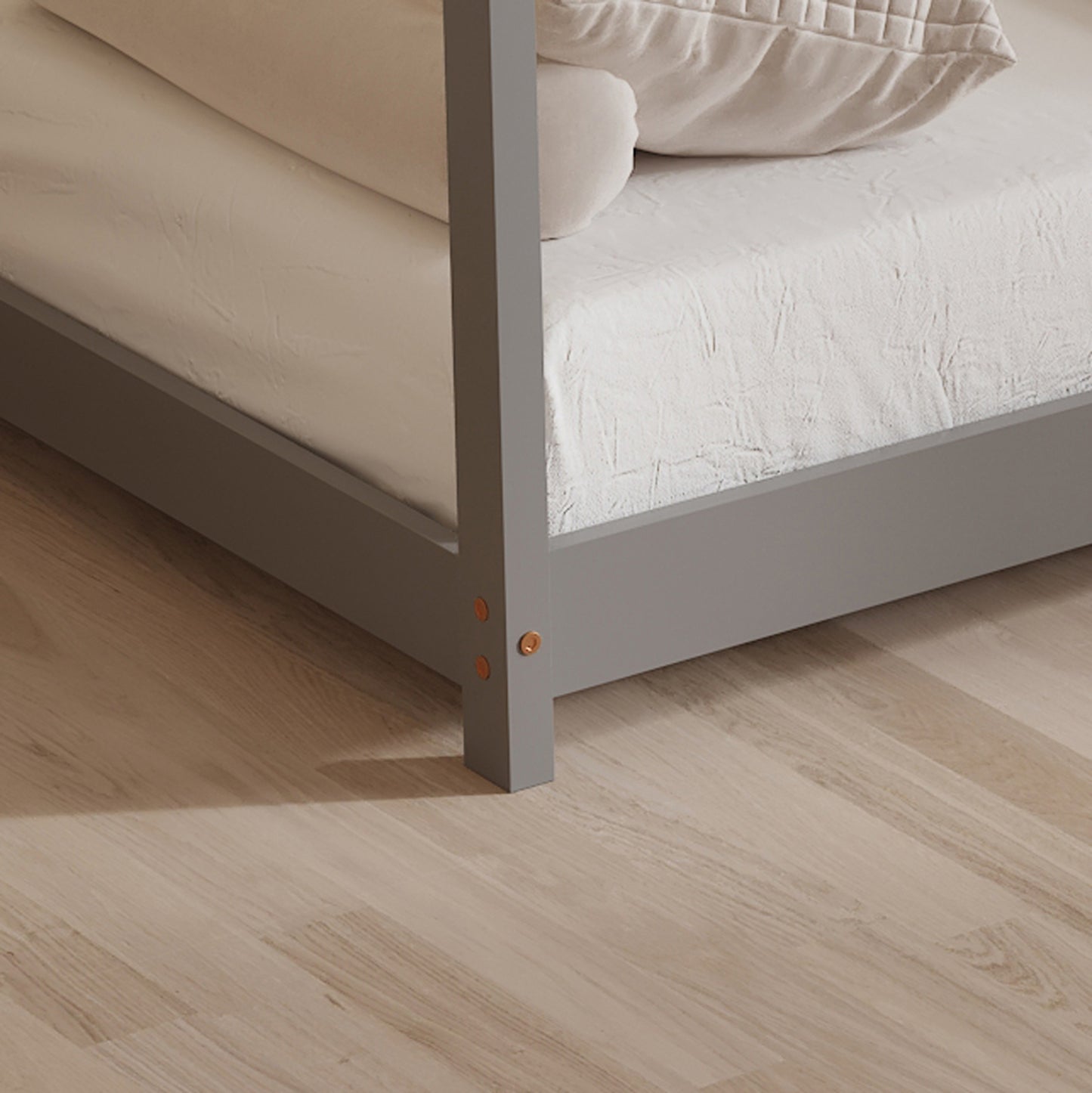 BED FOR KIDS PEPE HM677.05 t.MONTESSORI SOLID PINE WOOD IN GREY- 190x90cm.
