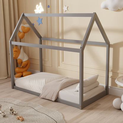 BED FOR KIDS PEPE HM678.05 t.MONTESSORI SOLID PINE WOOD IN GREY- 140x70cm.